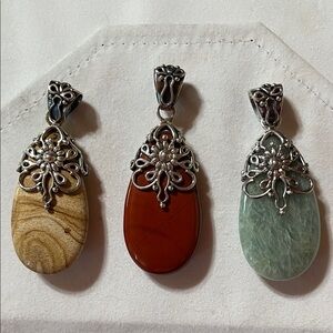 Artisan Silver Necklace Set with Natural Stones